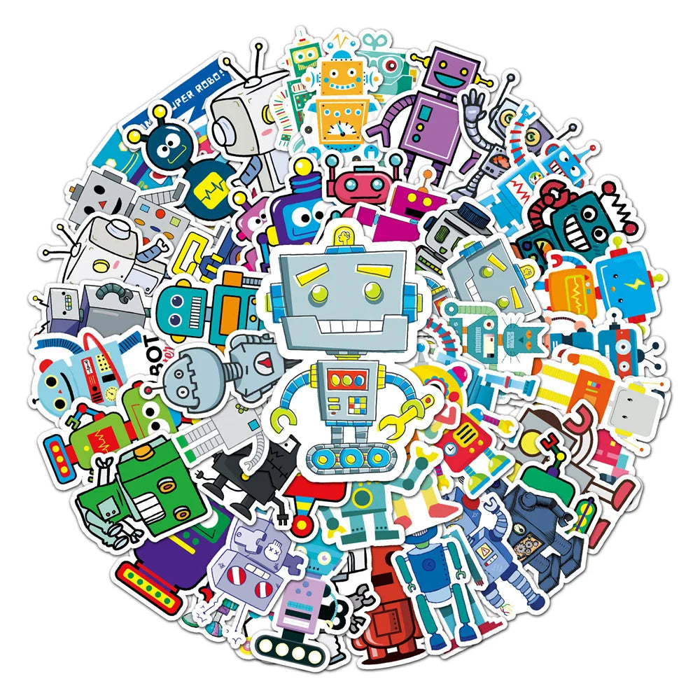 50PCS Robot Graffiti Sticker Personality Cartoon Cute  Sticker DIY Skateboard Luggage Sticker