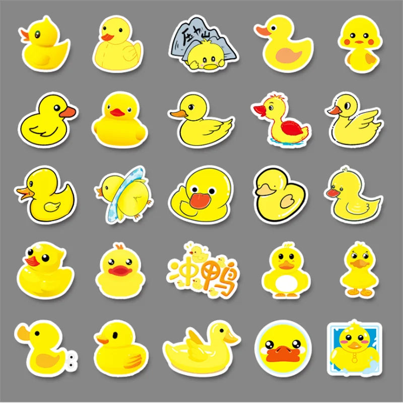 50 pieces of cute cartoon yellow duck decorative style graffiti stickers, personalized, fashionable and creative DIY exquisite decorative sticker cups, helmets, skateboard popular sticker toys