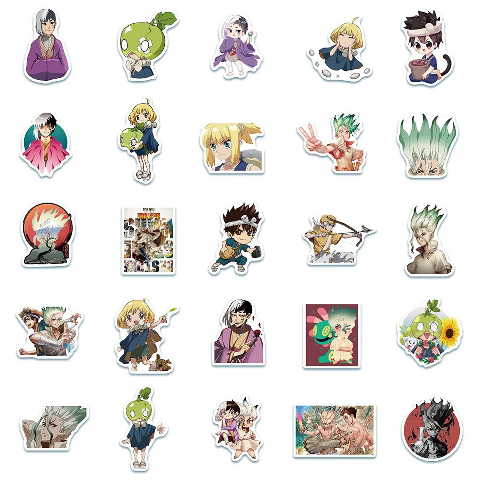 50 pieces of new cartoon and anime stone wood graffiti stickers, personalized DIY laptop suitcase personalized decoration waterproof detachable sticker toys