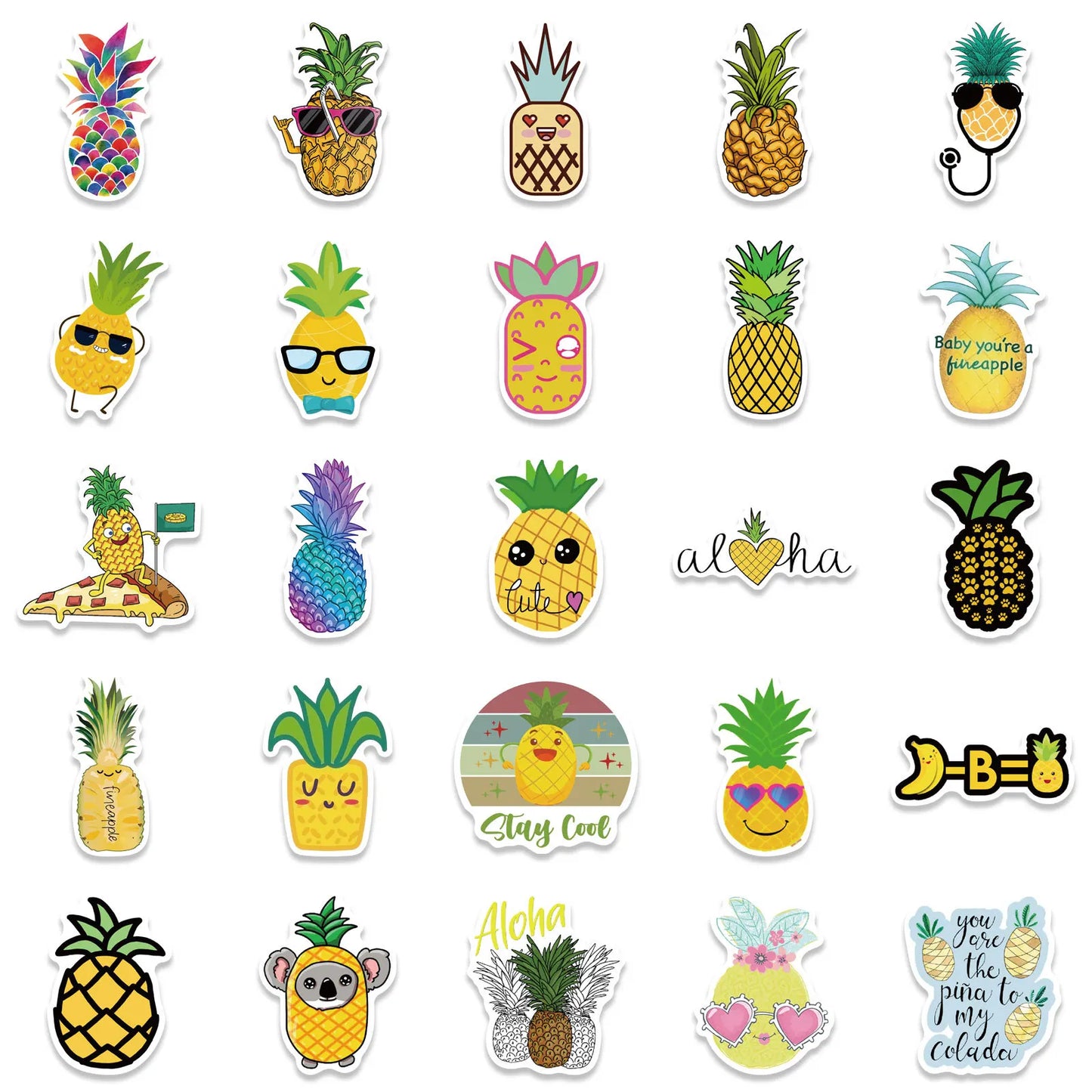 50PCS Cute Cartoon Pineapple Graffiti Waterproof Sticker Suitcase Notebook Refrigerator Skateboard Stationery Box