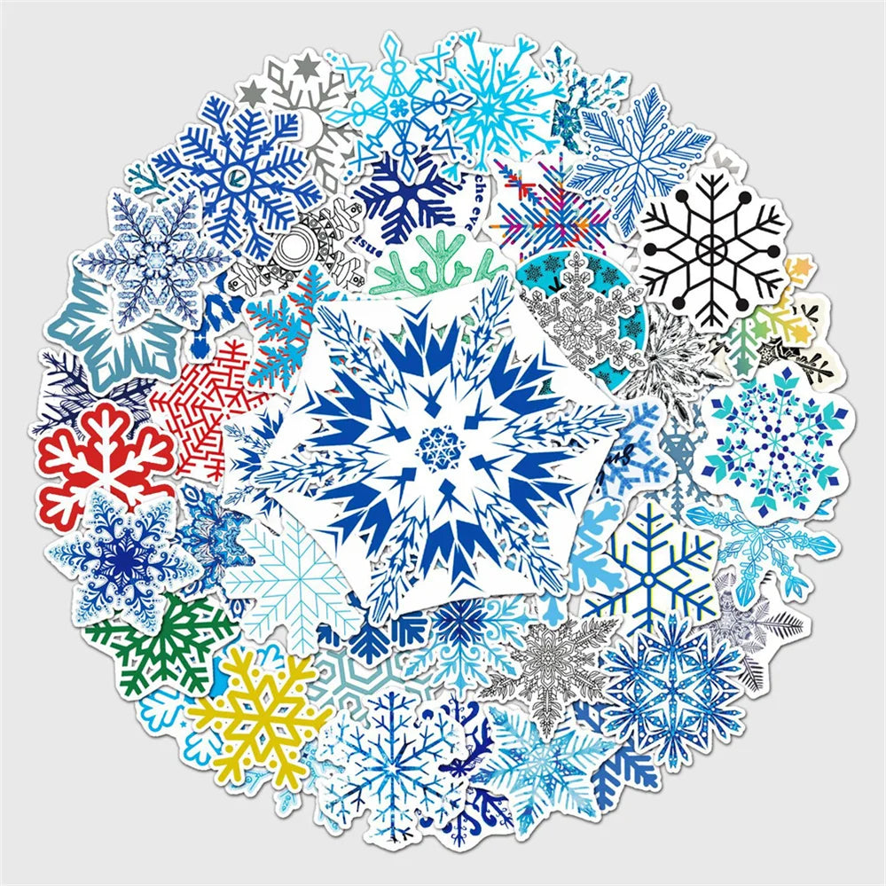 50 pieces of cartoon snowflake pattern decorative style graffiti stickers, personalized, fashionable and creative DIY exquisite decorative decal cups, helmets, skateboard popular sticker toys