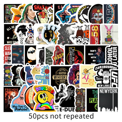 50PCS Cartoon Humor Funny Graffiti Laptop Guitar Motorcycle Luggage Skateboard Bike Waterproof Stickers
