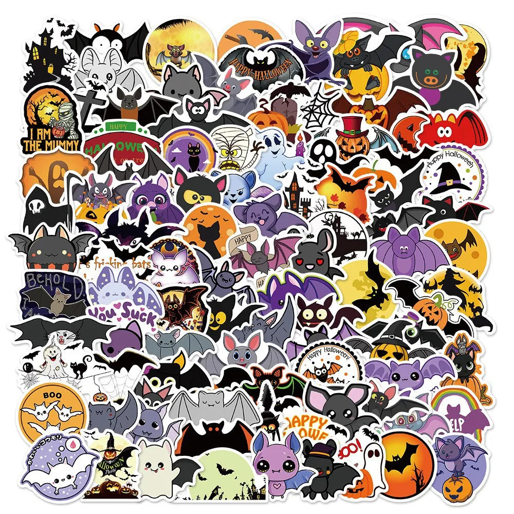 50PCS Art Illustration Popular Creative Cute Cartoon Halloween Bat Decoration Style Graffiti Stickers Personality Fashion Creative DIY Exquisite Decorative Decals For Cups, Helmets, Skateboards Popular Stickers Toys