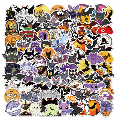 50PCS Art Illustration Popular Creative Cute Cartoon Halloween Bat Decoration Style Graffiti Stickers Personality Fashion Creative DIY Exquisite Decorative Decals For Cups, Helmets, Skateboards Popular Stickers Toys