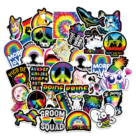 50 pieces per pack. Colorful graffiti stickers for decorating laptops, suitcases, guitars, and helmets.