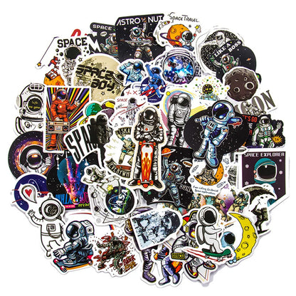 50PCS Astronaut Space Station Cartoon Stickers Rocket Moon Universe Computer Trolley Case Graffiti Stickers