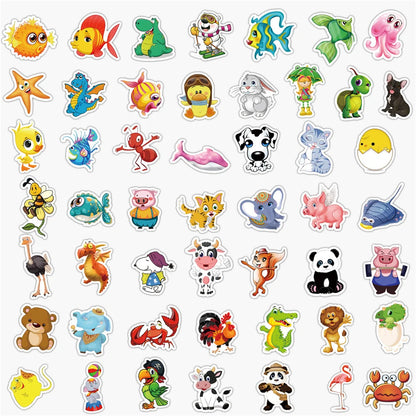 100PCS Cute Animal World Mix and Match Graffiti Stickers Mobile Phone Water Cup Computer Hand Ledger Stickers