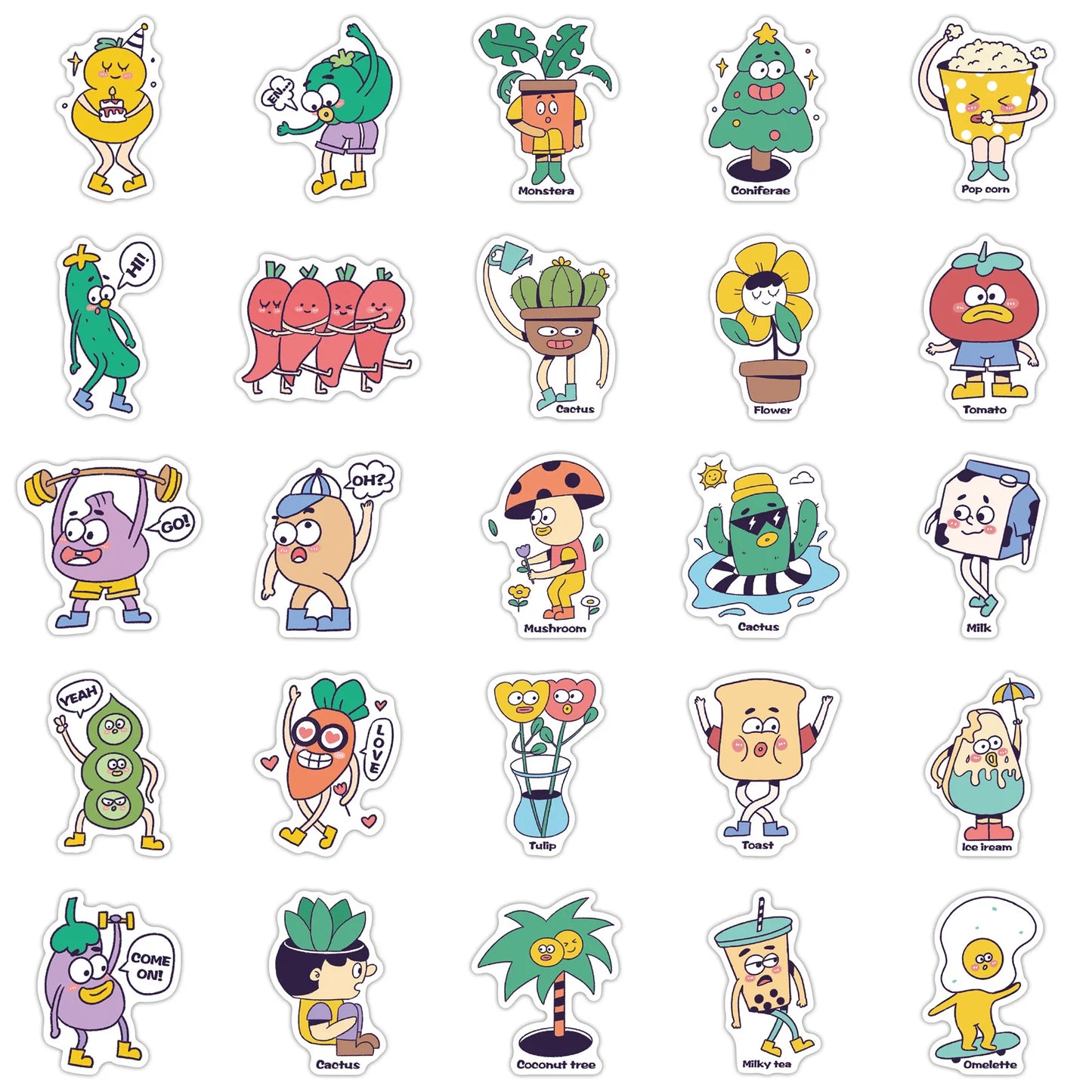 50PCS of cute cartoon monster decorative style graffiti stickers, personalized, fashionable and creative DIY exquisite decorative decal cups, helmets, skateboard popular sticker toys