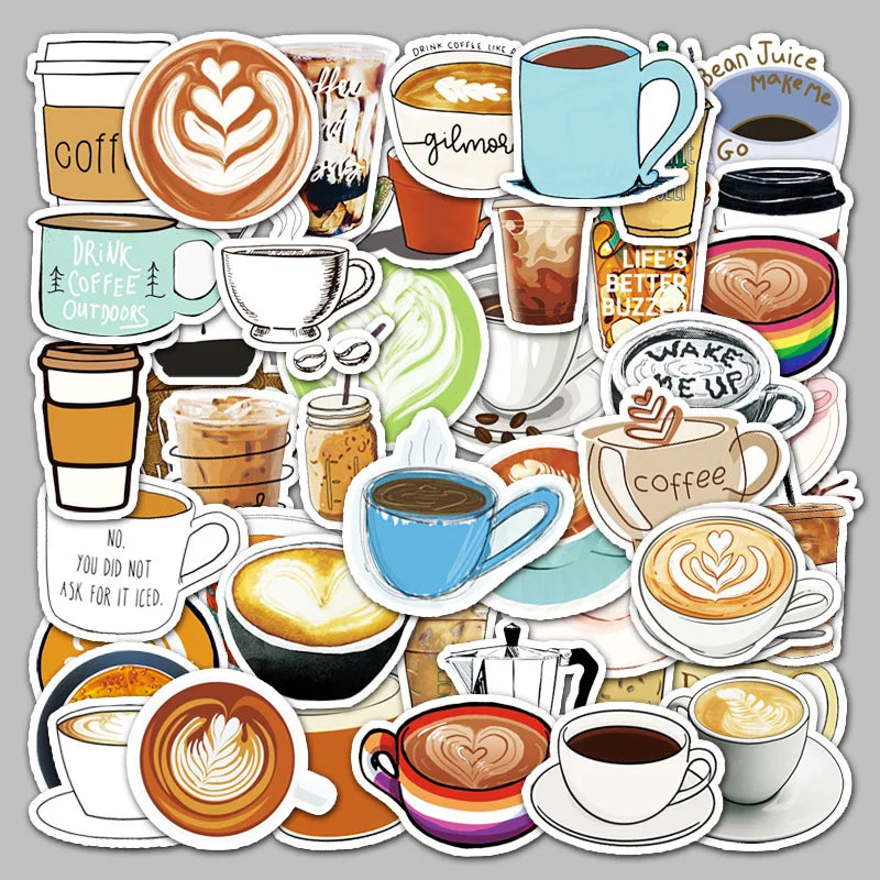 50PCS Cardone personalized coffee decorative style graffiti stickers, personalized fashion and creative trend DIY exquisite decorative decal cups, helmets, skateboard popular sticker toys