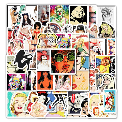 50PCS Blonde Sexy Girl Sticker Otaku Welfare Decoration Laptop Skateboard Waterproof Cartoon Anime Beauty Sticker