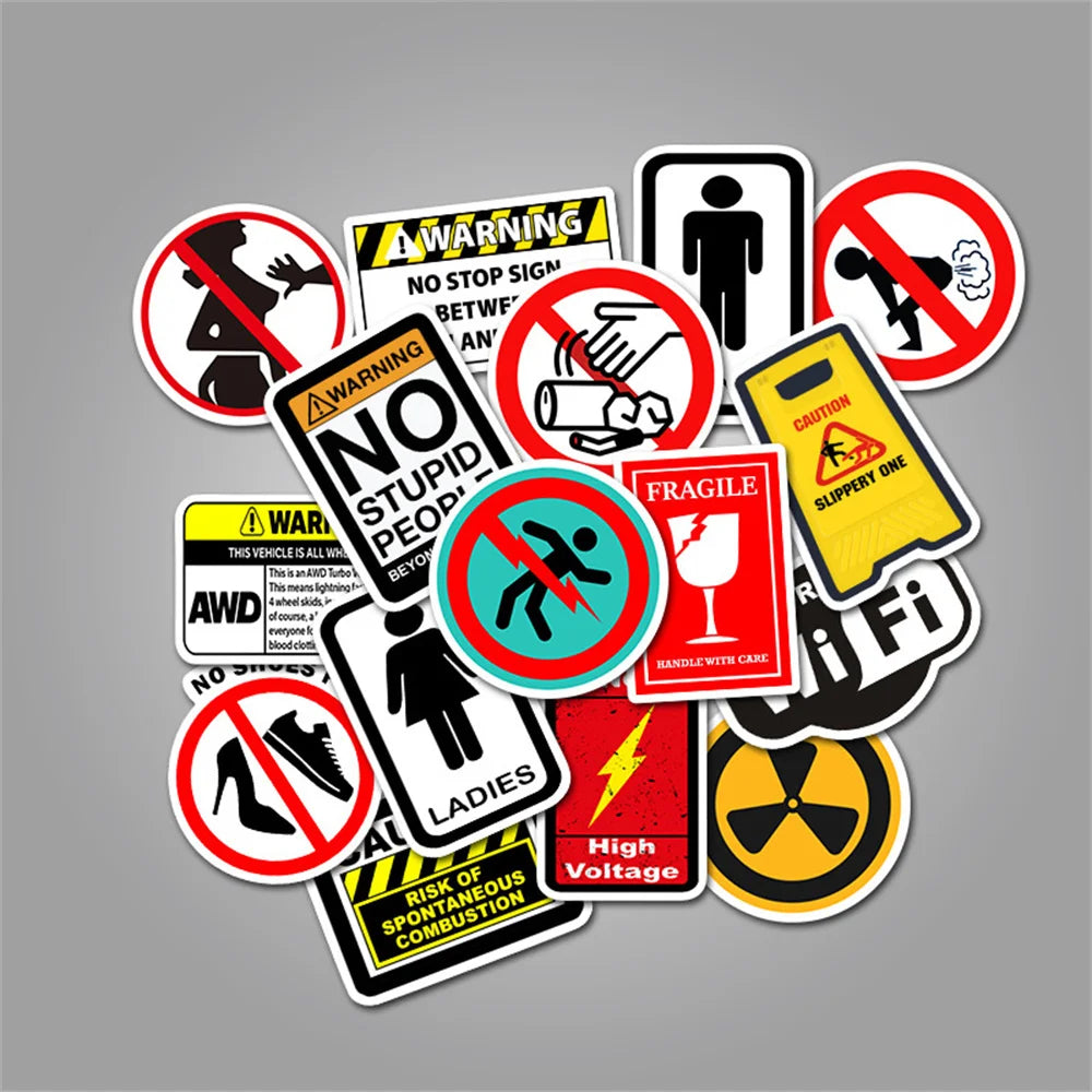 50PCS Warning Signs Warning Personalized Graffiti Stickers Luggage Car Stickers Waterproof