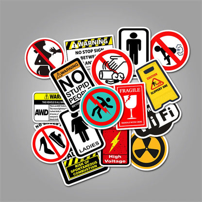 50PCS Warning Signs Warning Personalized Graffiti Stickers Luggage Car Stickers Waterproof