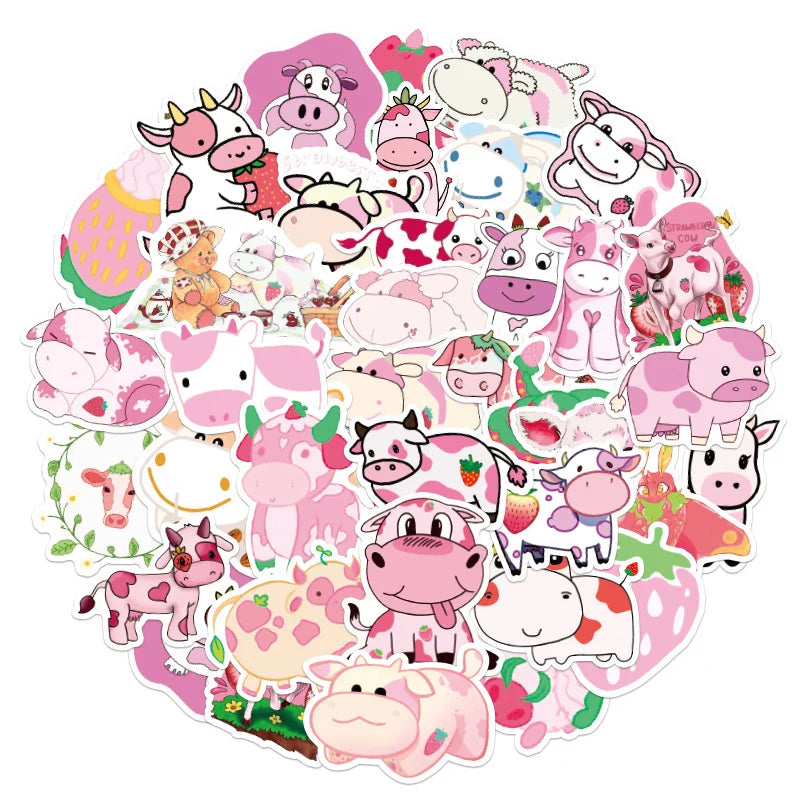 50PCS   Cute Strawberry Milk Cow Graffiti Sticker Mobile Phone Suitcase Guitar Refrigerator Computer Sticker