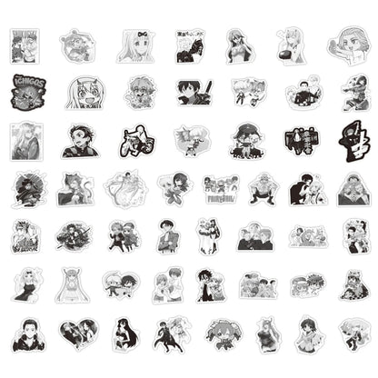 50PCS New Black and White Anime Graffiti Stickers Waterproof Luggage Laptop Scooter Water Cup Stickers