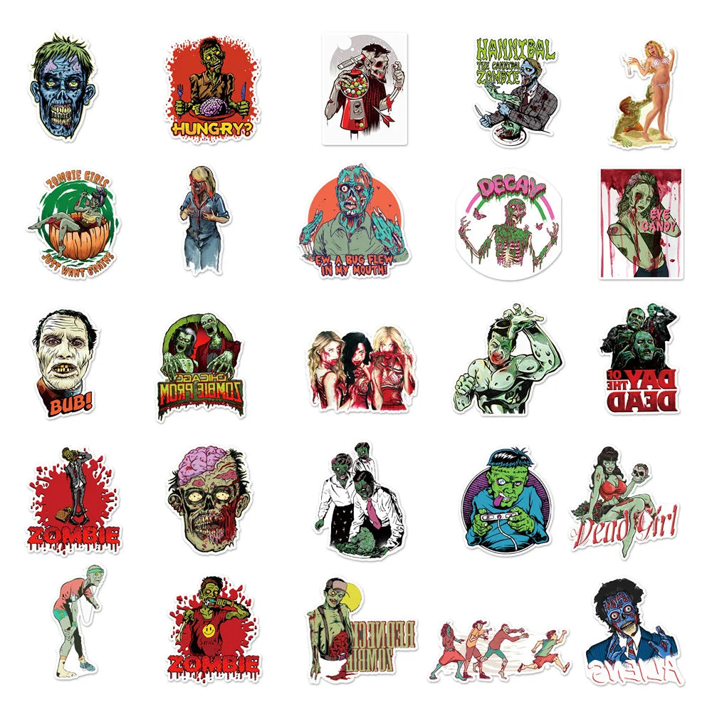 50PCS Zombie Graffiti Sticker Personality Horror DIY Handbook Notebook Skateboard Luggage Sticker