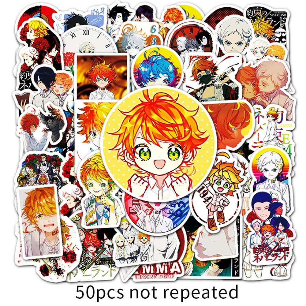 50PCS Anime promised Neverland Graffiti Laptop Skateboard Mobile Phone PVC Gift Toy Waterproof Sticker
