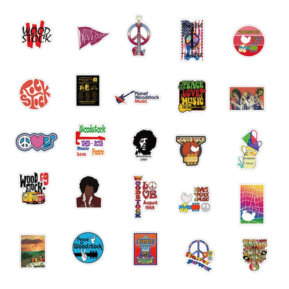 50PCS Woodstock Music Festival Graffiti Sticker Waterproof Helmet Guitar Motorcycle Body Sticker