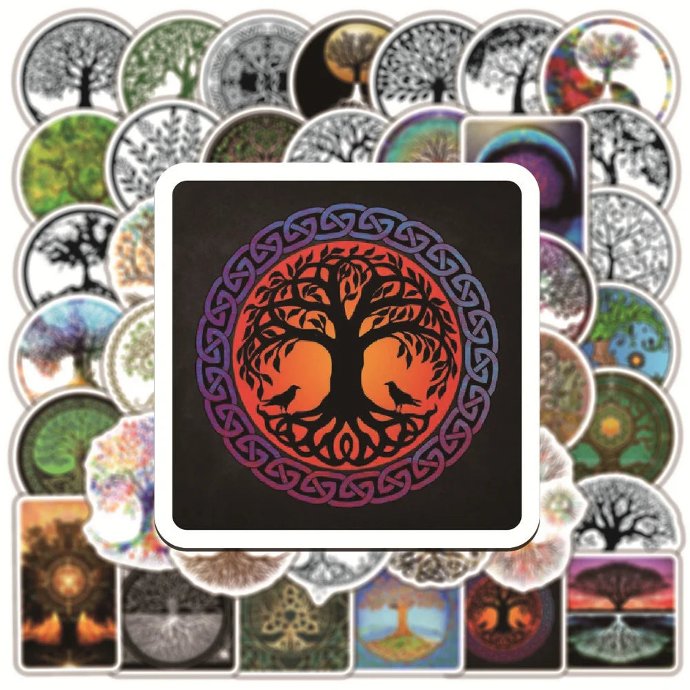 50PCS New Totem Tree of Life Graffiti Sticker Waterproof Luggage Laptop Scooter Water Cup Sticker