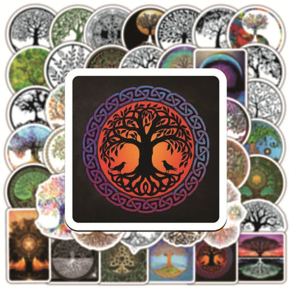 50PCS New Totem Tree of Life Graffiti Sticker Waterproof Luggage Laptop Scooter Water Cup Sticker