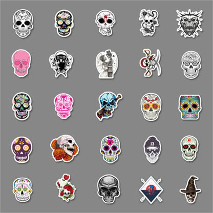 50pcs New Halloween Skull Cartoon Stickers Scary Face Graffiti Decoration Suitcase Guitar Waterproof Stickers