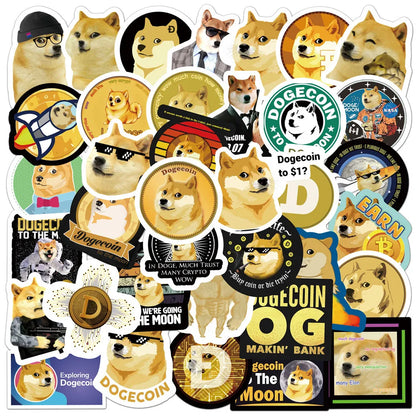 50pcs Dogecoin Graffiti Personalized DIY Decoration Luggage Compartment Guitar Toy Sticker