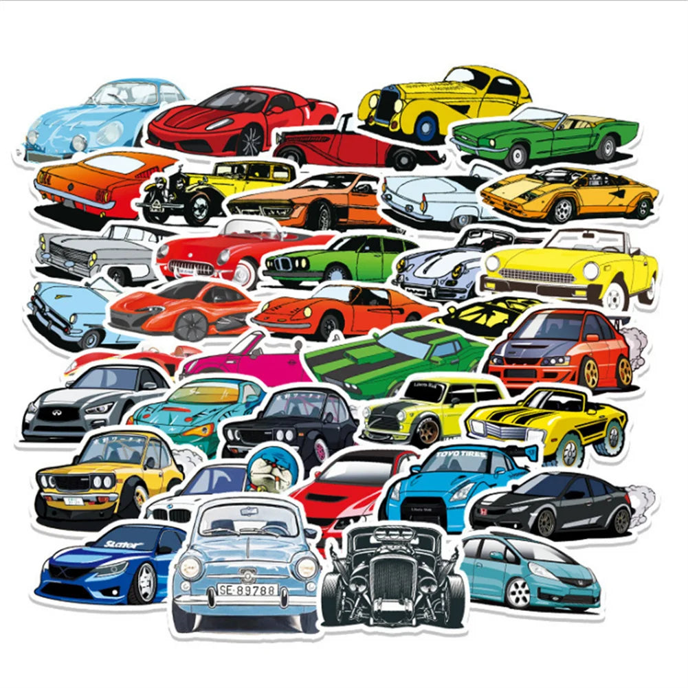 50 pieces of cartoon racing car graffiti stickers, suitable for mobile phones, notebooks, DIY laptops, refrigerators, car decorations and waterproof stickers