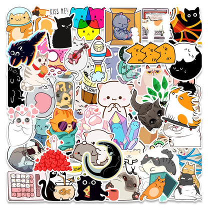 50PCS New Kitten Cute Little Fresh Cartoon Graffiti Waterproof Sticker Suitcase Notebook Refrigerator Skateboard