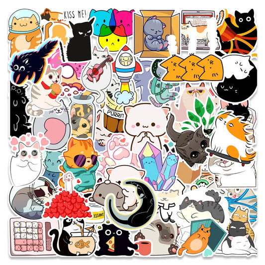 50PCS New Kitten Cute Little Fresh Cartoon Graffiti Waterproof Sticker Suitcase Notebook Refrigerator Skateboard