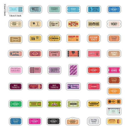50PCS Airline Boarding Pass Ticket Movie Ticket Box Retro Waterproof Helmet Skateboard Message Sticker
