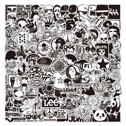 50PCS Black and White European and American Style Gothic Graffiti Sticker WaterproofTrolleyCaseNotebookSkateboard