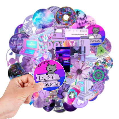 50PCS Purple Non-repetitive Graffiti Stickers Mobile Phone Stationery Notebook Luggage Creative Waterproof Stickers