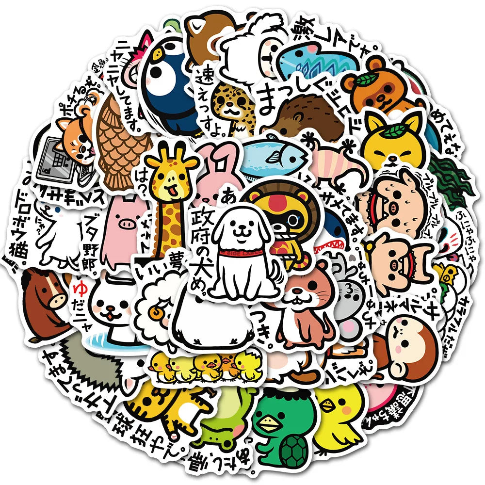 50pcs Japanese Simple Cartoon Cute Animal Graffiti Suitcase Skateboard Water Cup Notebook Stickers Waterproof