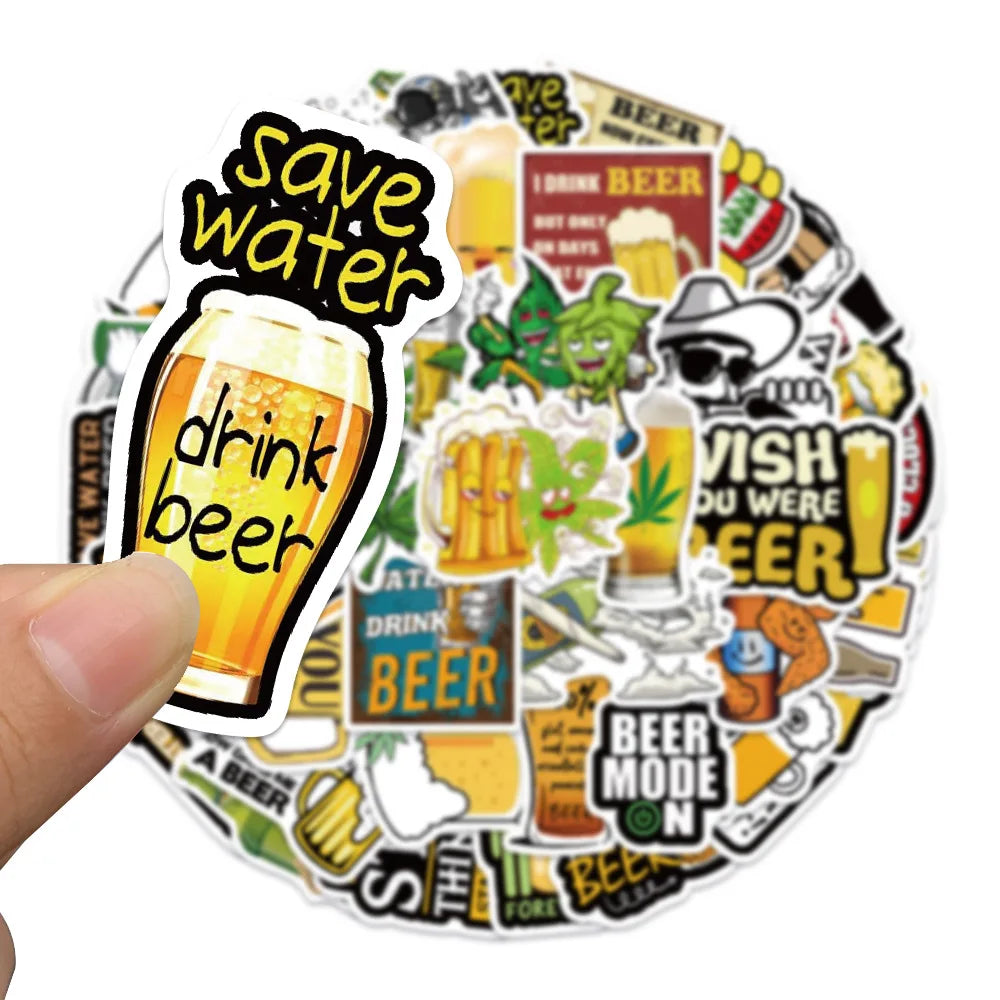 50PCS cartoon animation camping happy beer decorative style graffiti stickers, personalized, fashionable and creative trend DIY exquisite decorative decal cups, helmets, skateboard popular sticker toys