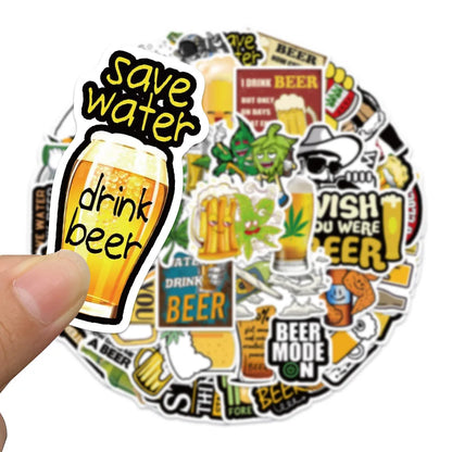 50PCS cartoon animation camping happy beer decorative style graffiti stickers, personalized, fashionable and creative trend DIY exquisite decorative decal cups, helmets, skateboard popular sticker toys