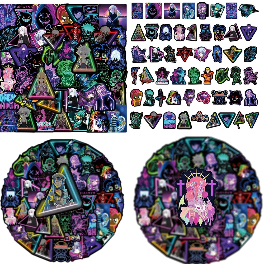 50PCS Hot Anime Mix Creative Cool Personality Neon Sticker Sticker/My Hero Academy/Mobile Cartoon Sticker