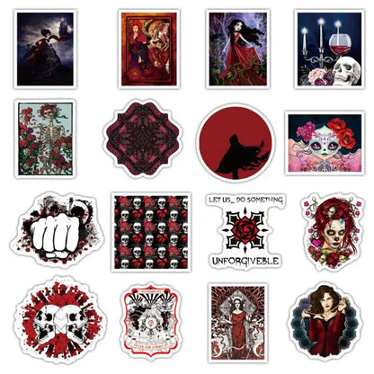 50PCS  GothicStyle Dark Red Cartoon Graffiti Laptop Luggage Skateboard Guitar Waterproof Stickers