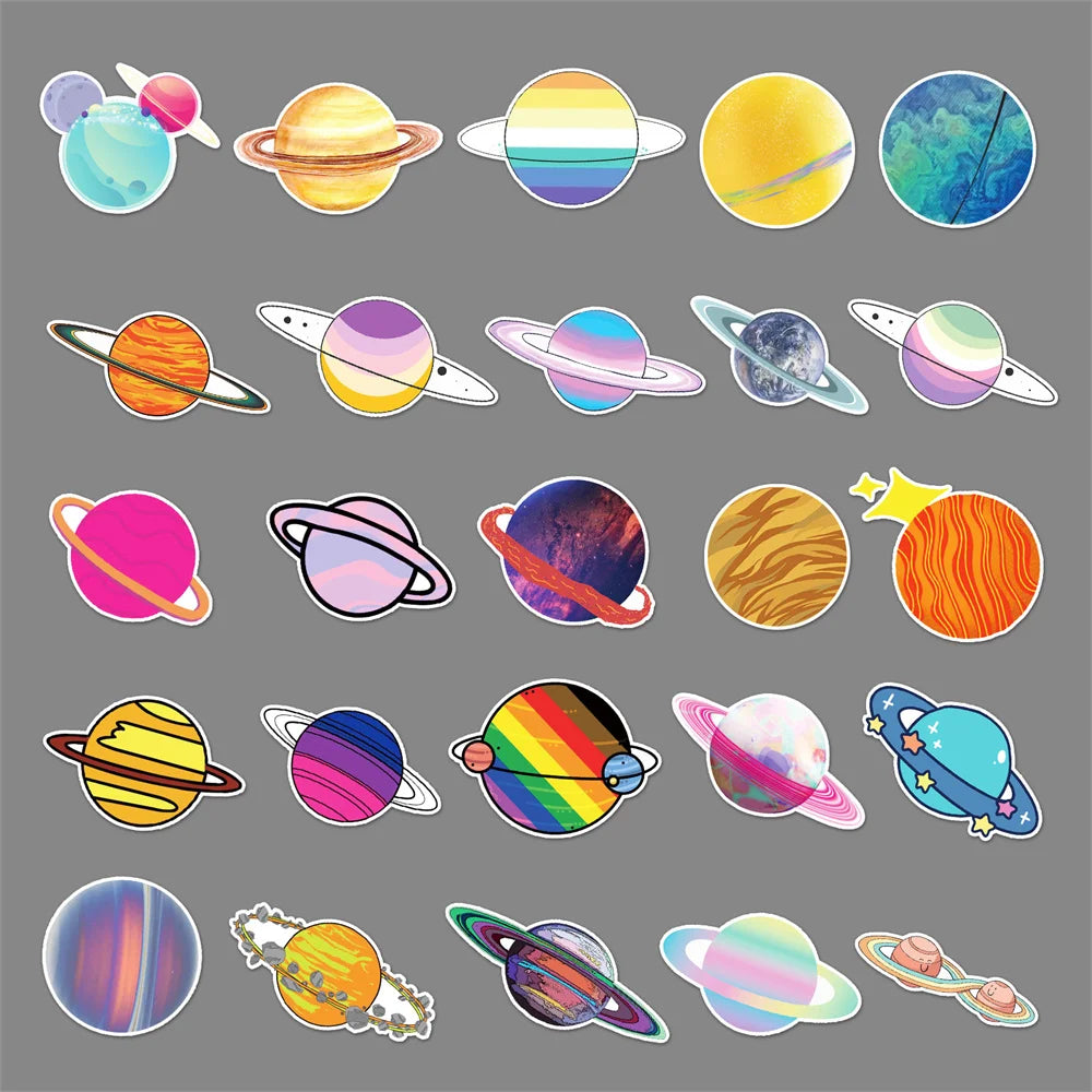 50PCS Trendy Cartoon Galaxy Personality DIY Planet Graffiti Decoration Suitcase Guitar Waterproof Sticker