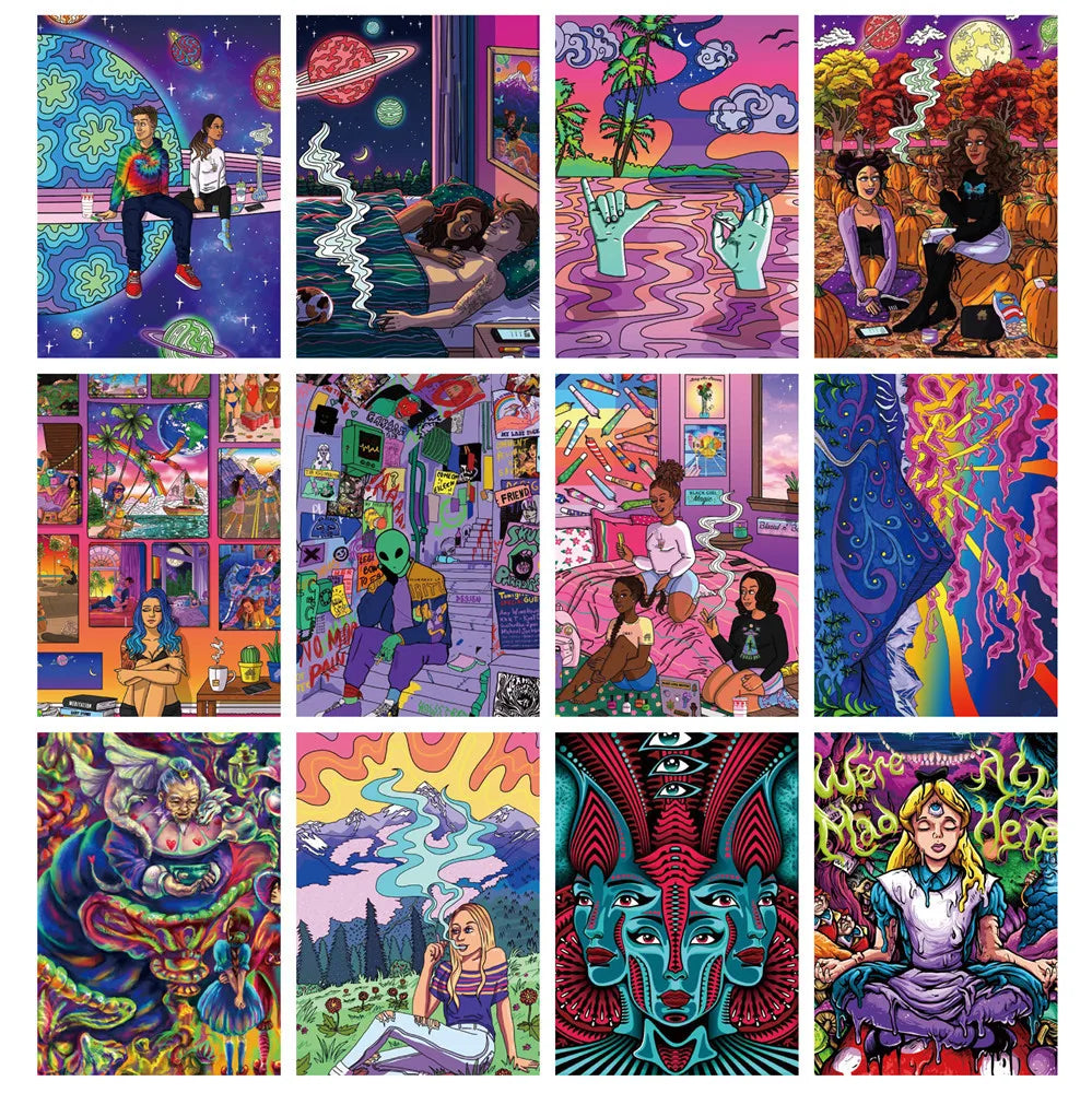 50 pieces of cartoon animation art oil painting cards, character decorative style graffiti stickers, personalized, fashionable, creative and trendy DIY exquisite decorative decal cups, helmets, skateboard popular sticker toys
