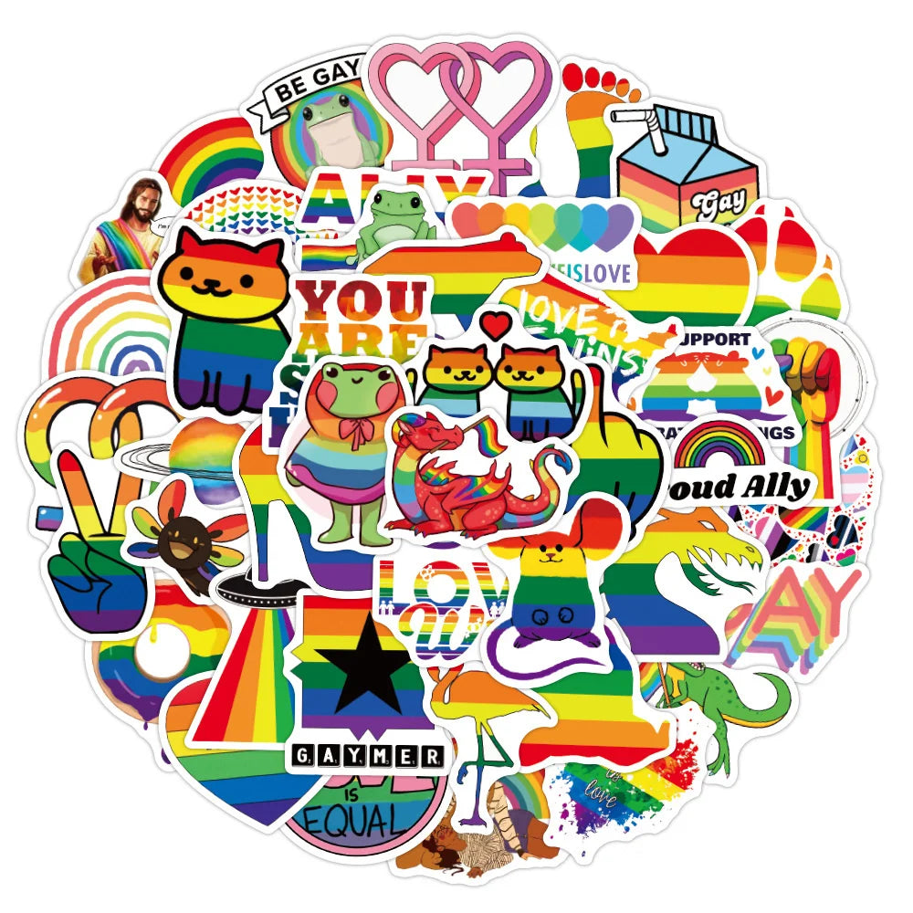 50PCS Rainbow Color Gay Series Graffiti Sticker Waterproof Luggage Laptop Scooter Water Cup Sticker