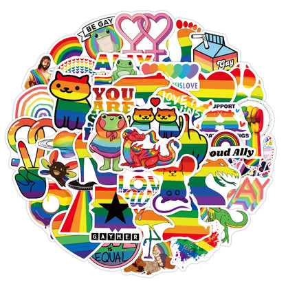 50PCS Rainbow Color Gay Series Graffiti Sticker Waterproof Luggage Laptop Scooter Water Cup Sticker