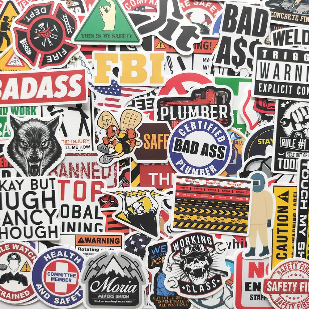 50PCS Worker Tools Hard Hat Graffiti Sticker Skateboard Helmet Luggage Guitar Gift Toy PVC Waterproof Sticker