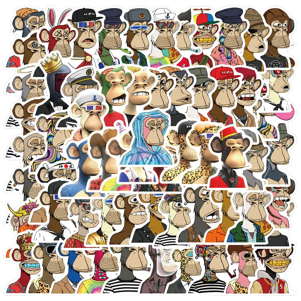 50PCS Cartoon Bored Ape Yacht Club Personalized Graffiti Waterproof Sticker Suitcase Notebook Refrigerator Helmet