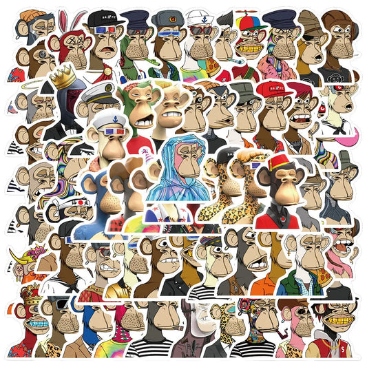 50PCS Cartoon Bored Ape Yacht Club Personalized Graffiti Waterproof Sticker Suitcase Notebook Refrigerator Helmet