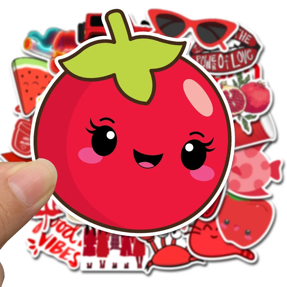 50PCS Red Small Fresh Cute Cartoon Personality Suitcase Notebook Skateboard Water Cup Graffiti Stickers