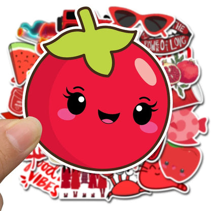 50PCS Red Small Fresh Cute Cartoon Personality Suitcase Notebook Skateboard Water Cup Graffiti Stickers