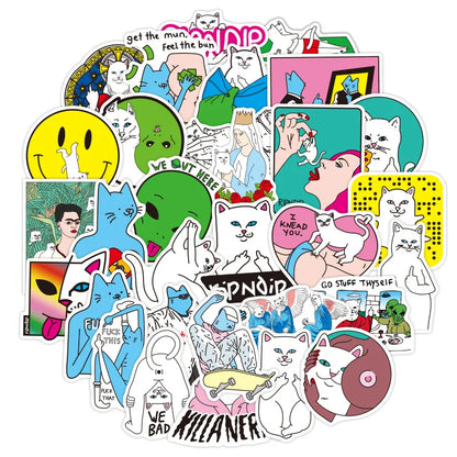 53Pcs Cute Middle Finger Cat Stickers Motorcycle Laptop Skateboard Mobile Phone Guitar DIY Manual Album Sticker