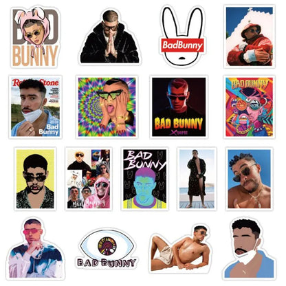 50PCS   Bad Bunny BAY Cartoon Graffiti Laptop Trunk Skateboard Guitar Waterproof Sticker