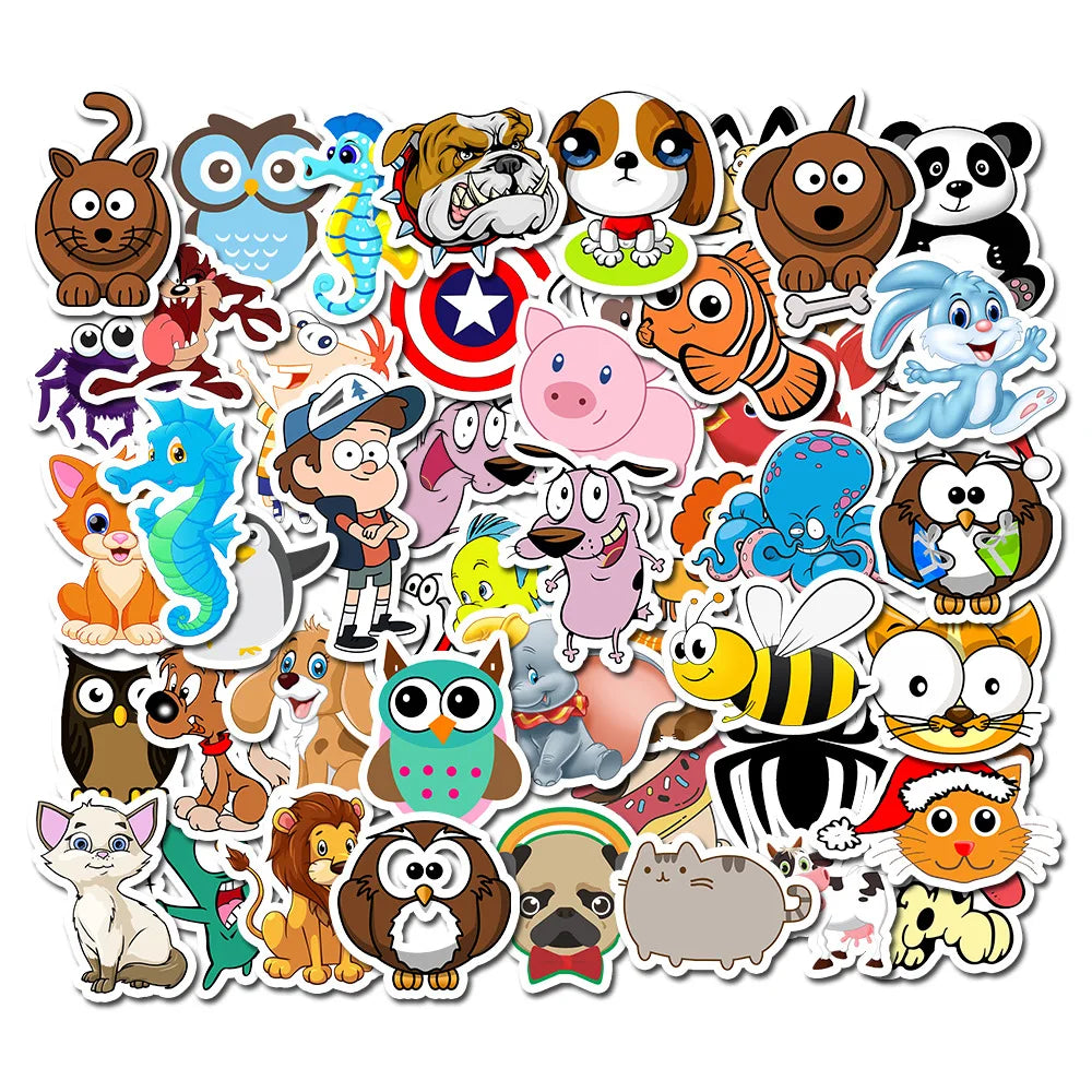 50PCS cartoon cute little animal series decorative style graffiti stickers, personalized, fashionable, creative and trendy DIY exquisite decorative decal cups, helmets, skateboard popular sticker toys