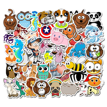 50PCS cartoon cute little animal series decorative style graffiti stickers, personalized, fashionable, creative and trendy DIY exquisite decorative decal cups, helmets, skateboard popular sticker toys