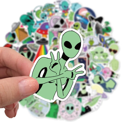 50PCS  Cartoon Creative Alien Personality Motorcycle Notebook Skateboard Suitcase Waterproof Graffiti Stickers